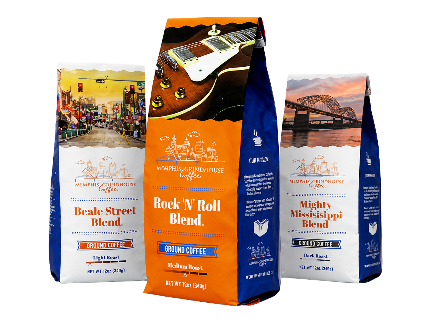 Memphis Grindhouse Beale Street, Rock N' Roll and Mighty Mississippi coffee blends